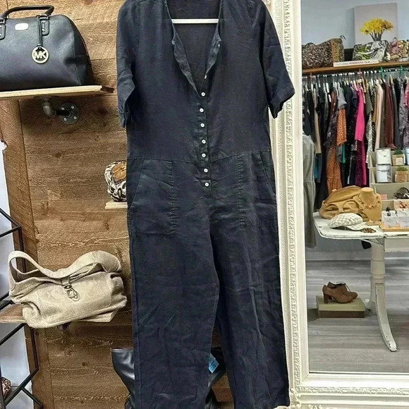 LANTROPY BLACK LINEN JUMPSUIT SIZE SMALL - Picture 2 of 8